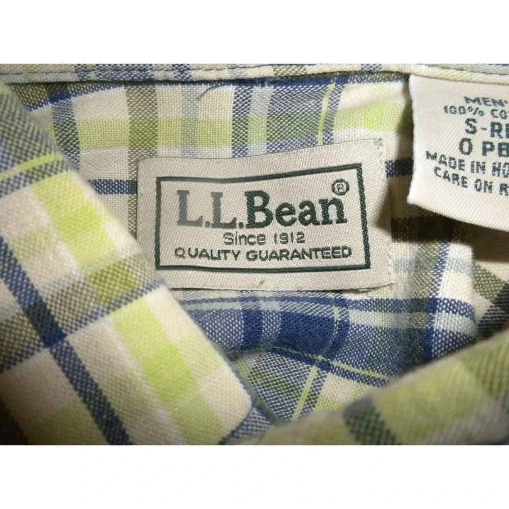 L.L. Bean‎ Shirt Mens S Green Blue Plaid Button Up Short Sleeve Camp Outdoor